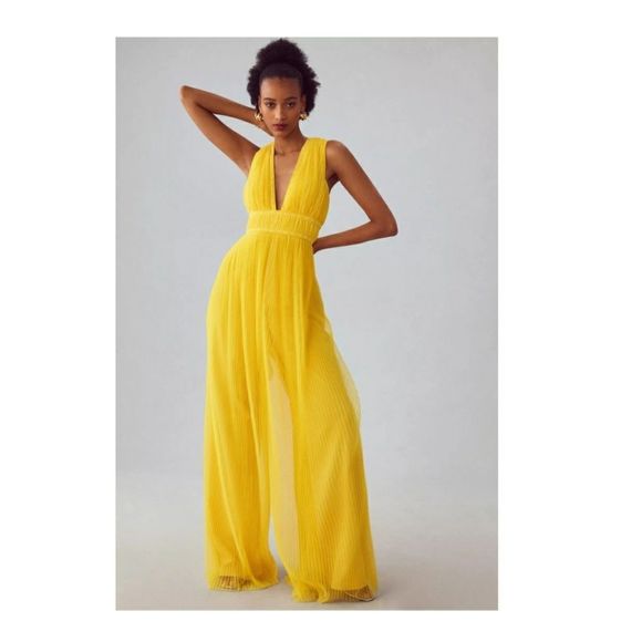 Anthropologie Pants - Anthropologie Hutch Pleated Tulle Jumpsuit Yellow Size 6